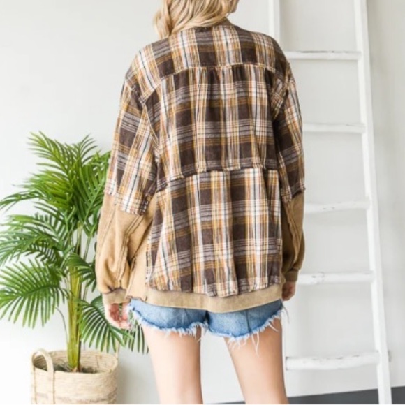 3599 Size Large OLI & HALI  417 🇺🇸WASHED MIXED MEDIA PLAID ZIP FRONTJACKET New - Picture 2 of 5